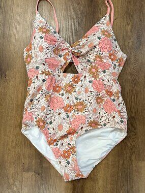 Caden Lane Women's Ruched Cutout One-Piece Swimsuit Boho Print 2XL